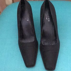 Gucci 8B black GGfabric double  stack 3” heel $75. REDUCED $45